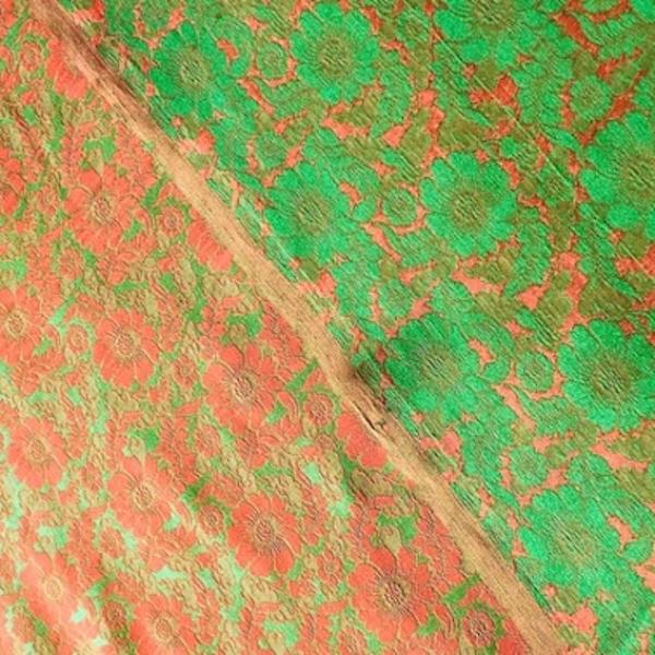 GREEN ORANGE FLOWERS Seidenjacquard aus Vietnam